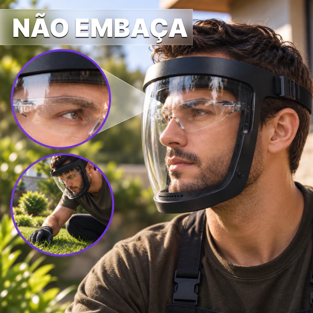 Mascara de Proteção Facial Transparente Ventilada Embaçamento Full Face à Prova de Poeira Óculos de Proteção