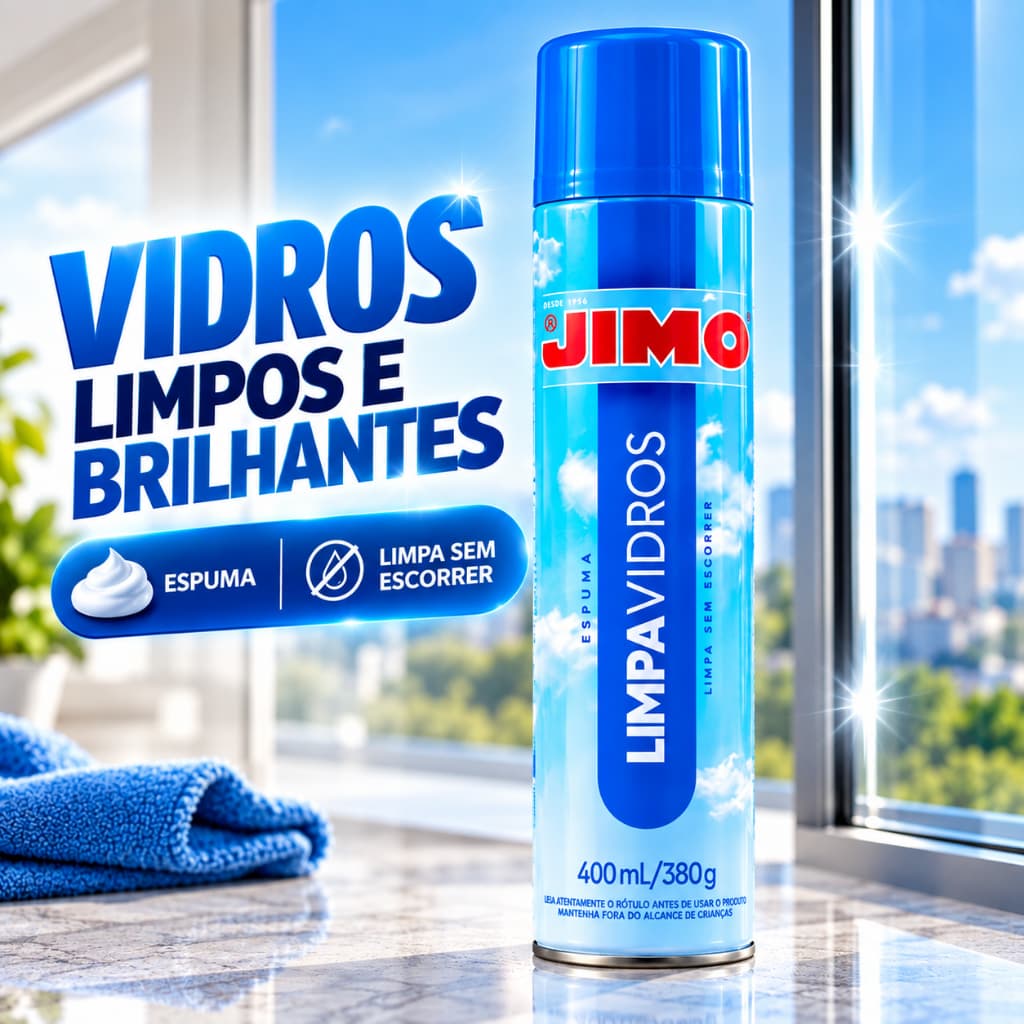 Jimo Limpa Vidros Espuma 400ml Sem Manchas Desengordurante Limpeza Pesada Profissional