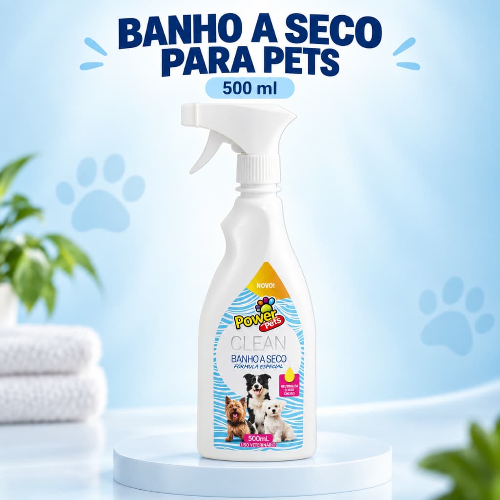 Banho a Seco para Cães e Gatos Power Pets Clean 500ml Spray Neutraliza Odores