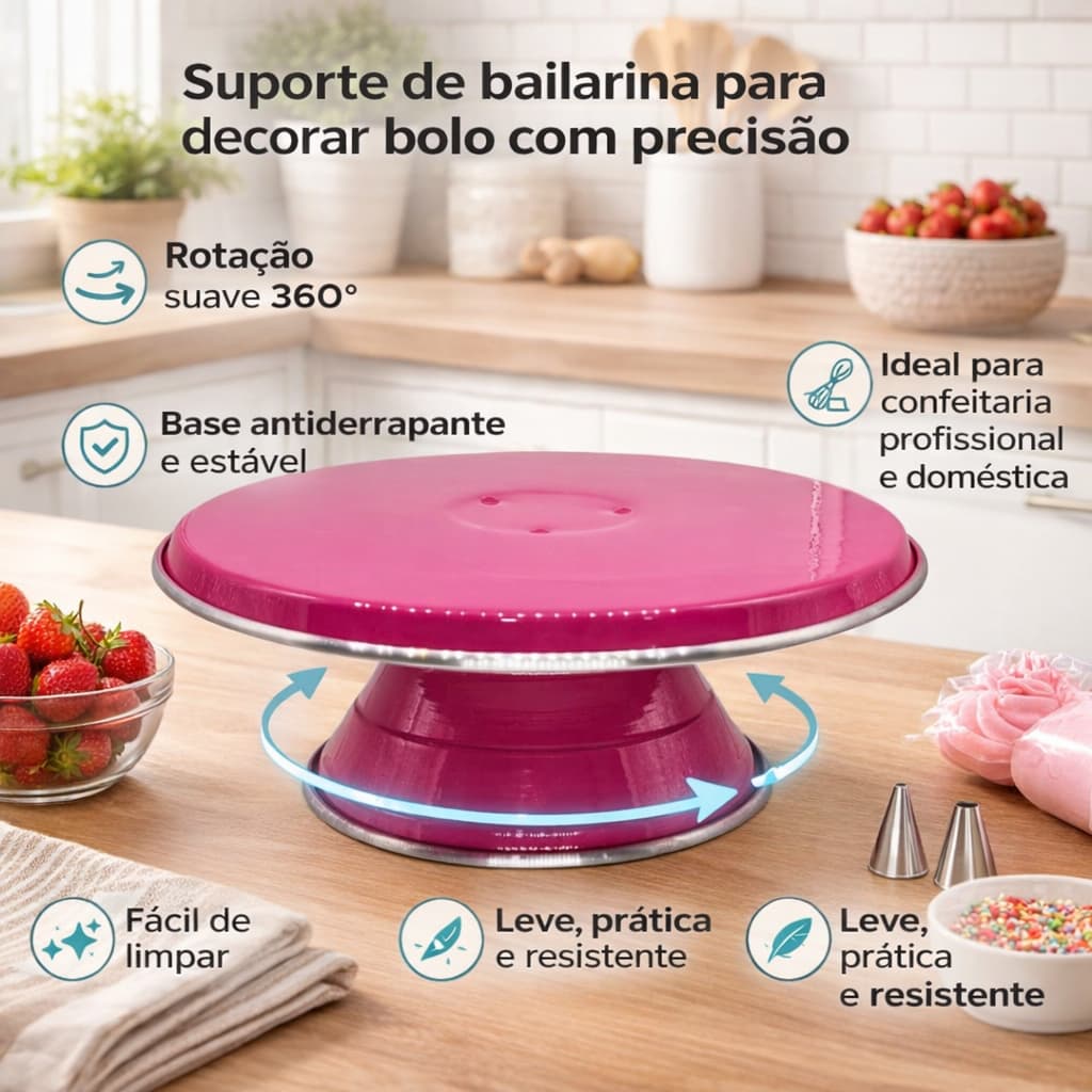 Suporte Bailarina Giratória Para Bolo 360 de Confeitar Bolo N° 30 Colorido