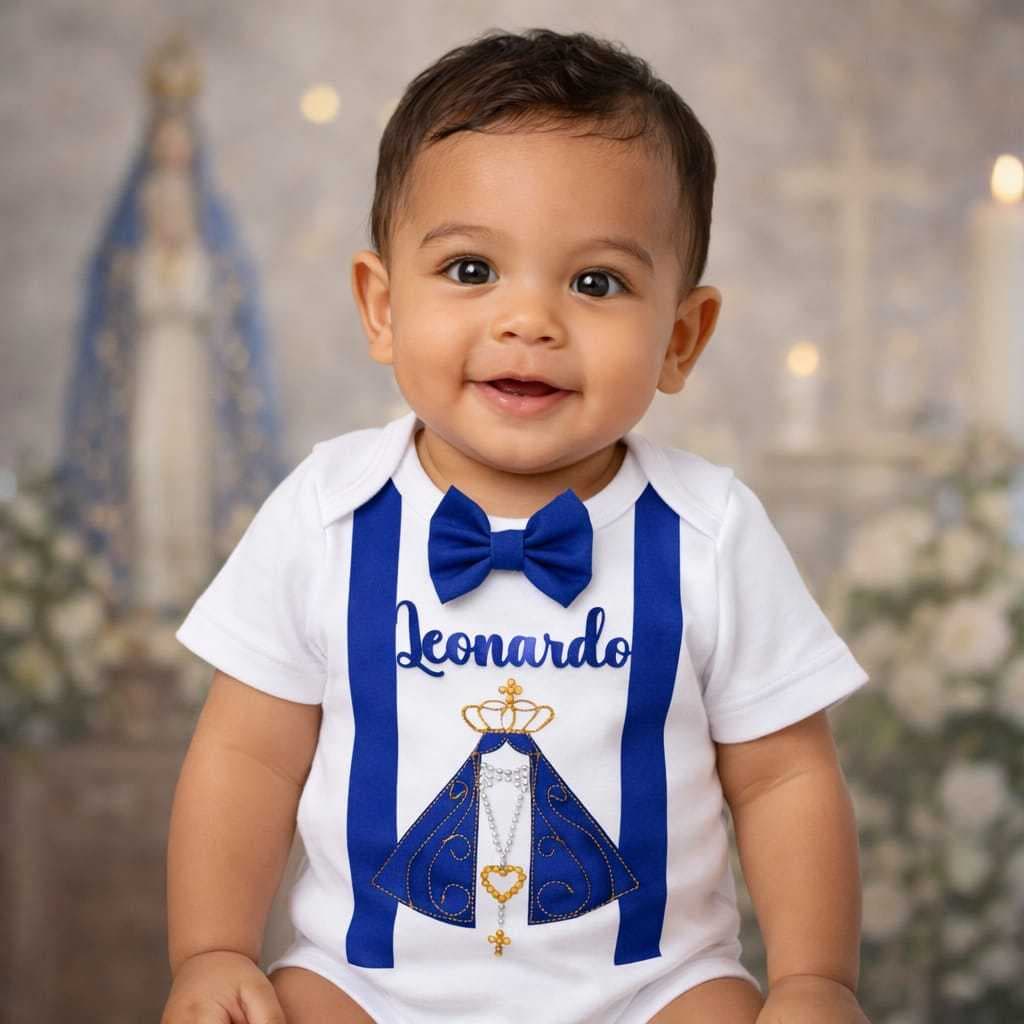 Body Nossa Senhora Aparecida Bebê Menino Mesversario Roupa Infantil Masculino Religião Católica