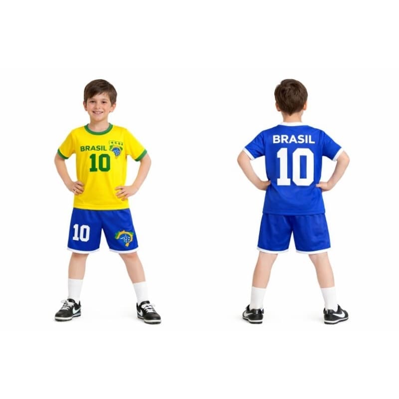 Conjunto Kit Camiseta e Shorts Juvenil Infantil Unissex Patriota Bandeira Brasil mapa verde azul amarelo