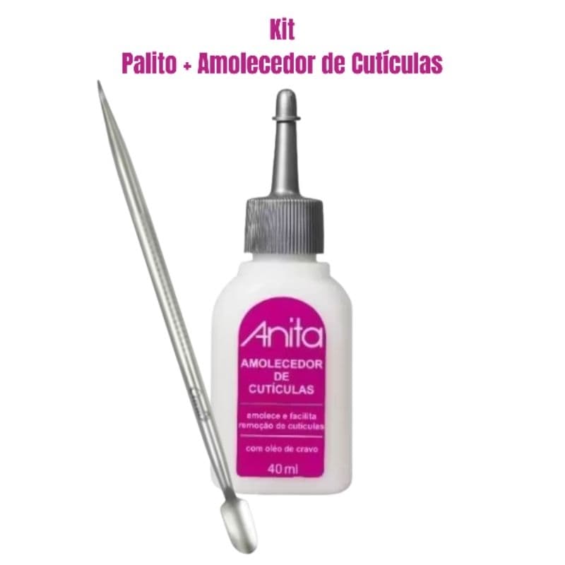 Kit Amolecedor De Cutículas 40ml e Palito Empurrador de Inox para Cúticula