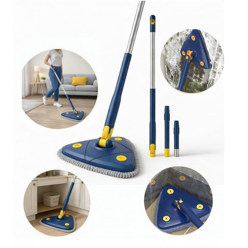 Mop 360 Triangular Limpeza Multiuso Alcance Vidro Banheiro Casa Cantos Piso Madeira Fácil Limpeza