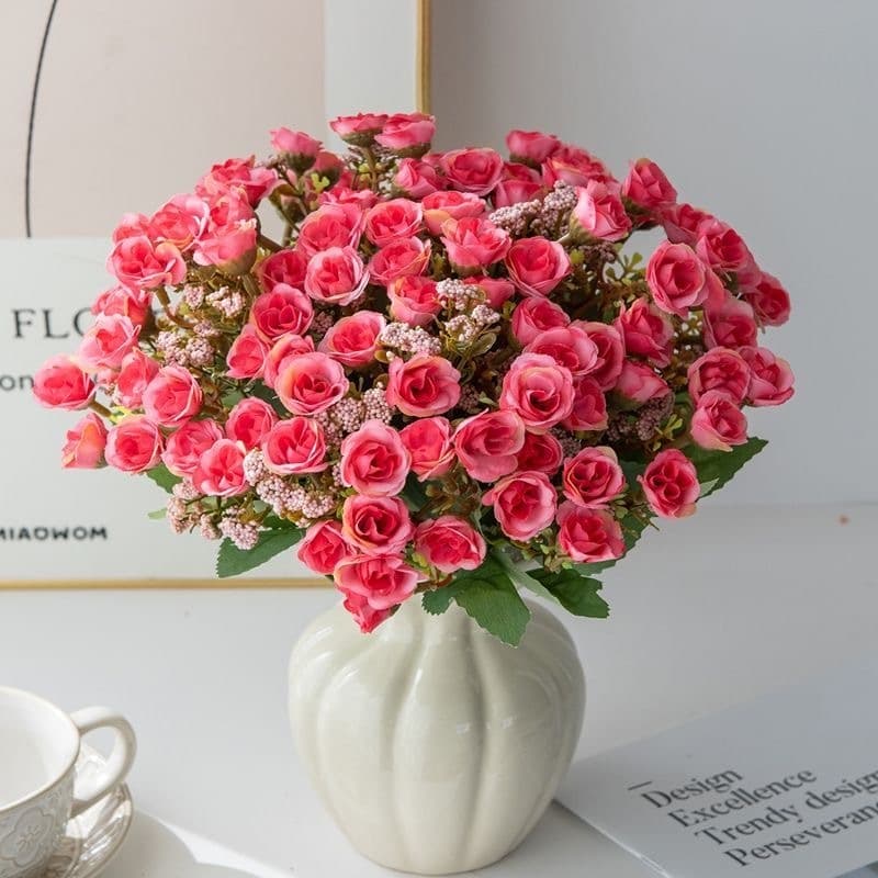 Buquê de Rosas Artificiais com Folhas e Mini Flores - 6 Cores Disponíveis | Decoração Realista e Durável