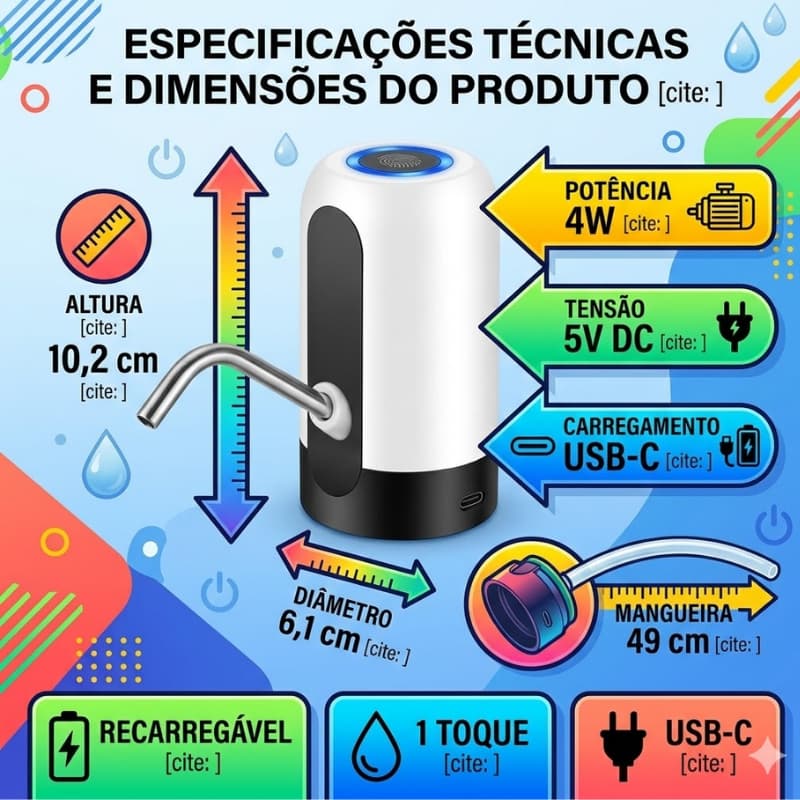 Bomba Elétrica Para Garrafas Universal Recarregável USB De Água De Galão Distribuidores