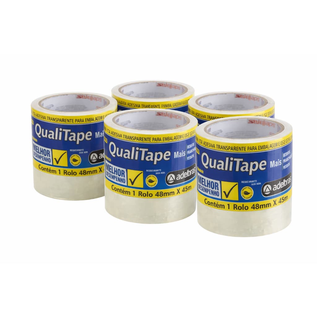 Kit 5 Unidades Fita Adesiva Transparente Embalagem 48mm x 45mt