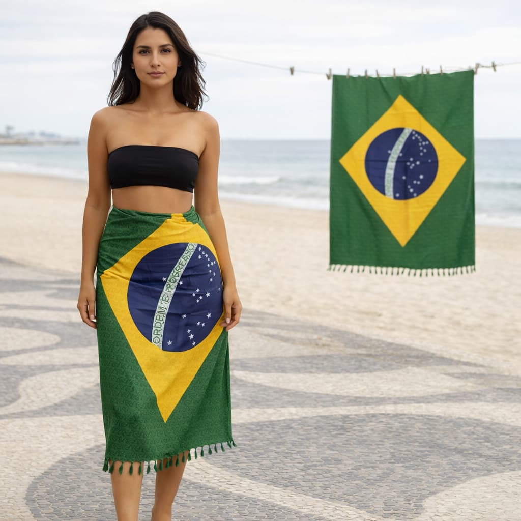 Canga de Praia Brasil Estampada Bandeira Grande Pareô Feminino Verão