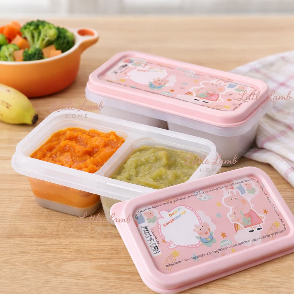 Porta Papinha Duplo Peppa Pig 140ml BPA Free 2 Divisórias Congelar Papinha Bebê