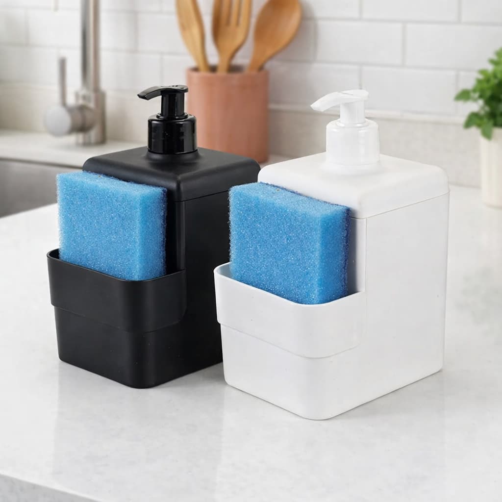 Dispenser Detergente e Bucha 500ml Preto ou Branco Dasplast Reciclado