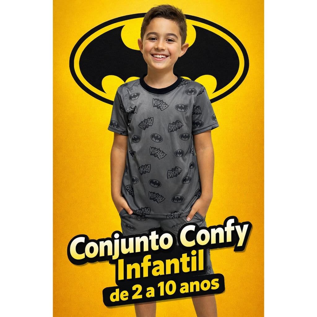 Conjunto Pijama Infantil Batman Menino Verão Roupa Personagem (2 a 10 anos)