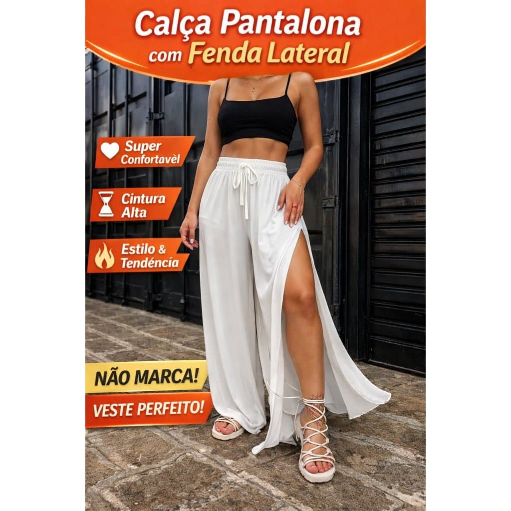 Calça Pantalona Feminina Fenda Alta |Cintura Ajustável | Leve e Soltinha | Moda Praia Verão 2026