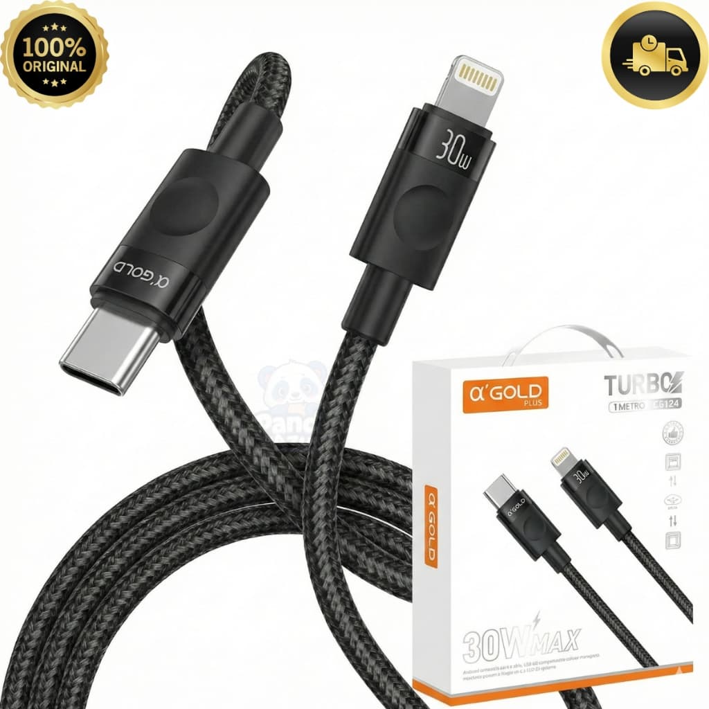 Cabo USB-C para Lightning 30W 1m iPhone iPad Carregamento Rápido Trançado Nylon Reforçado Dados