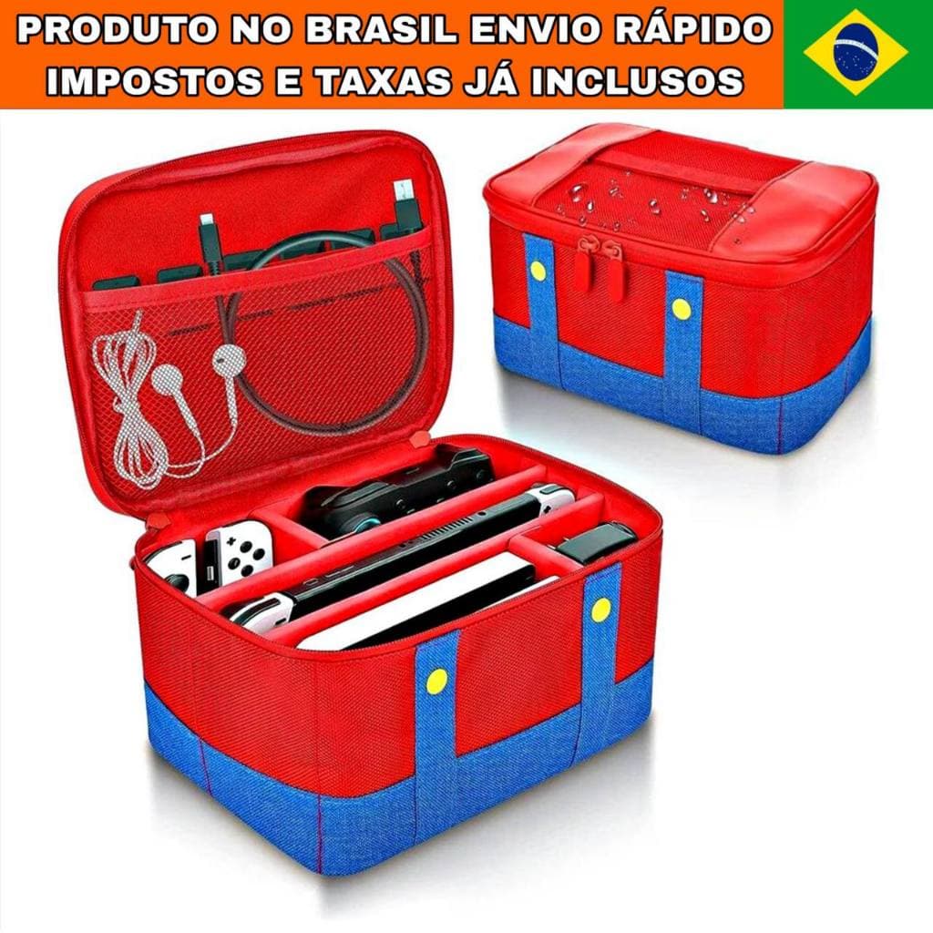 Bolsa de Proteção e transporte Mario para Nintendo Switch, Oled, Controle e acessórios, resistente