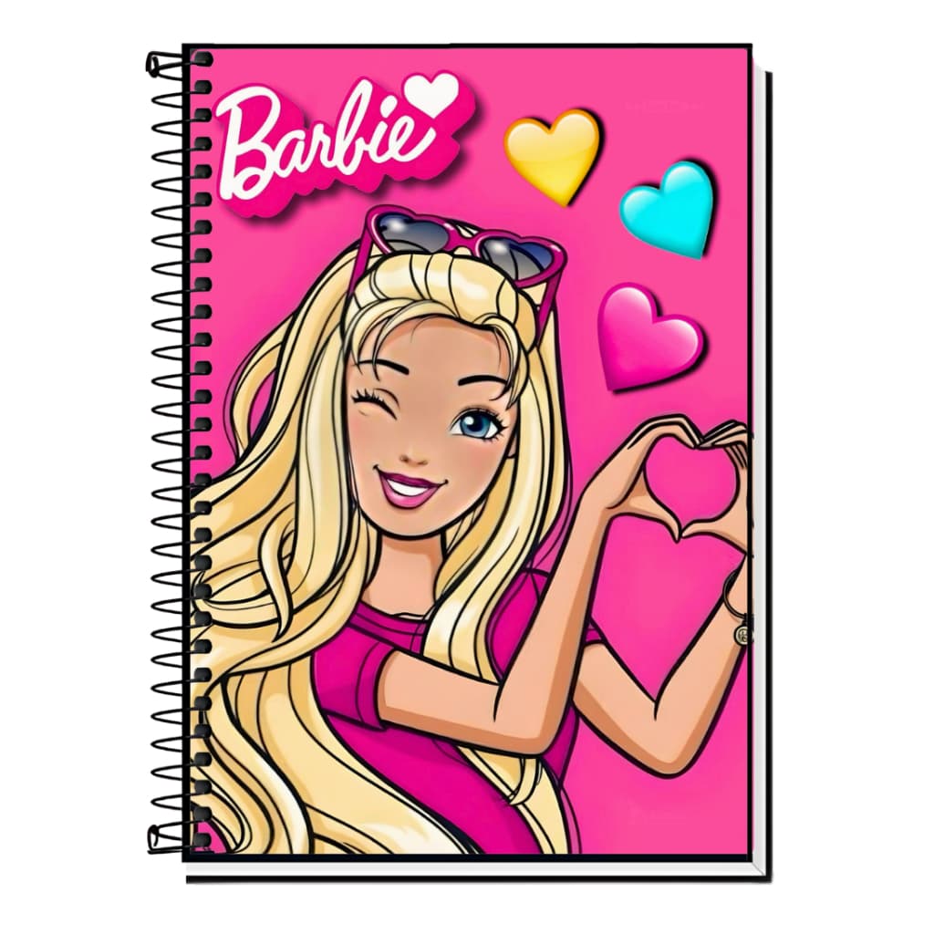 Caderno Universitário Girl Barbie | Estiloso | Capa Dura & Espiral Resistente 1,10,15 e 20 Matérias