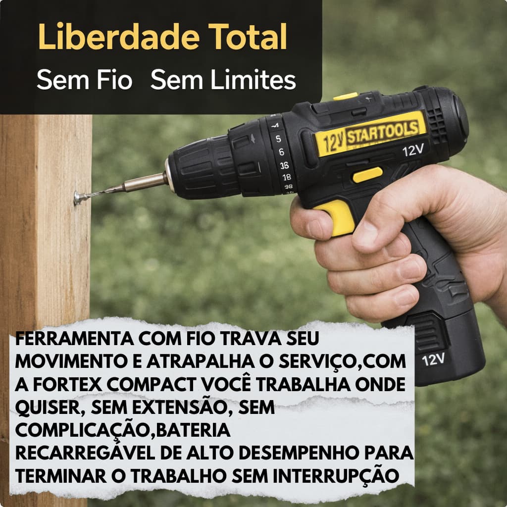 Fortéx Compact Furadeira Compacta Bateria Recarregavel 12v Leve Portatil