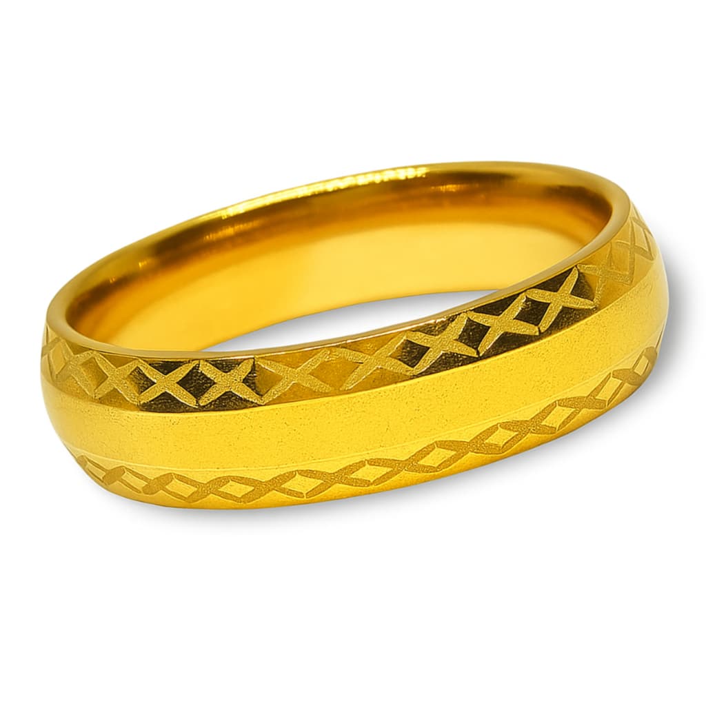 Aliança Casamento Banhado a Ouro 18K Friso 6mm Noivado Brilhante Noiva Anel Aço Inoxidável