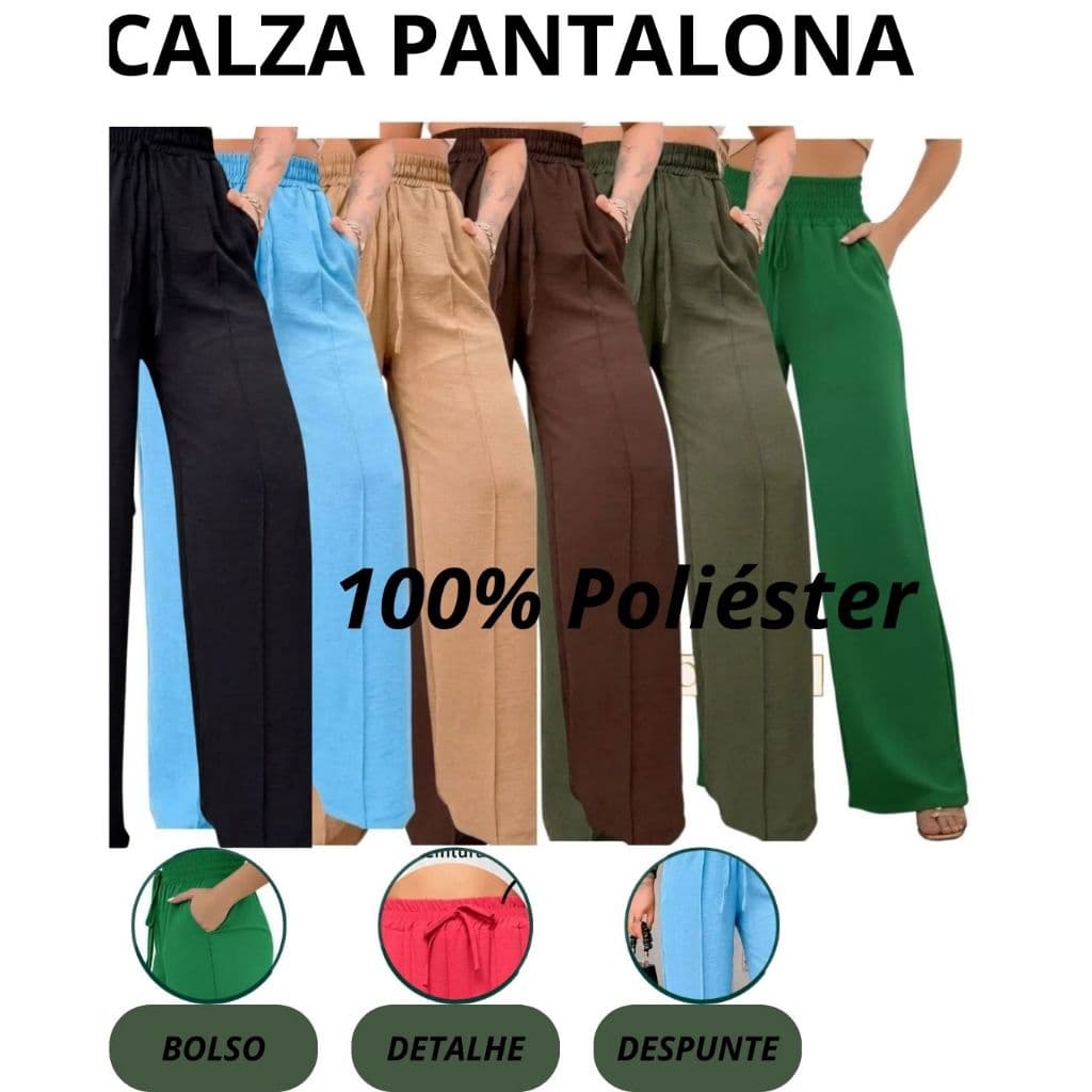 Calça Pantalona  Feminina Com Bolso Cintura Alta