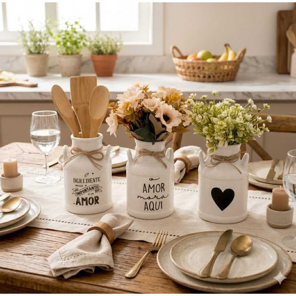 Trio de Leiteiras Brancas – Decoração, Porta Talher e Vasinho