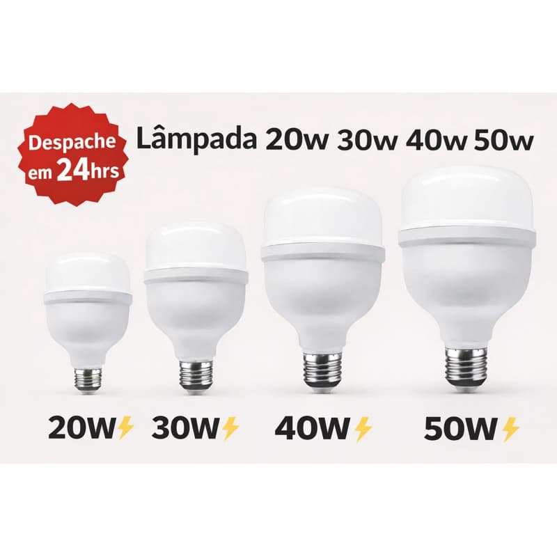 1 a 5 Lâmpadas Led Bulbo 20w, 30w, 40w, 50w E27 Bivolt 6500K Branco Frio Super Forte Alta Potencia Globe  T100 Kit