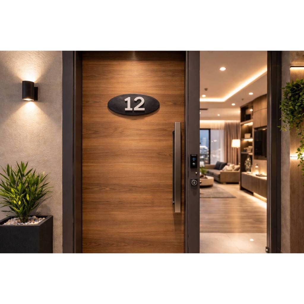 Placa Numérica para Porta – Modelo Oval Moderno e Prático