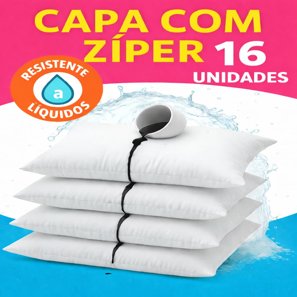 Kit 16 Capa  Protetora de Travesseiro com Zíper Antiácaro Antiodor Cor Branca com Zíper  70cm x 50cm