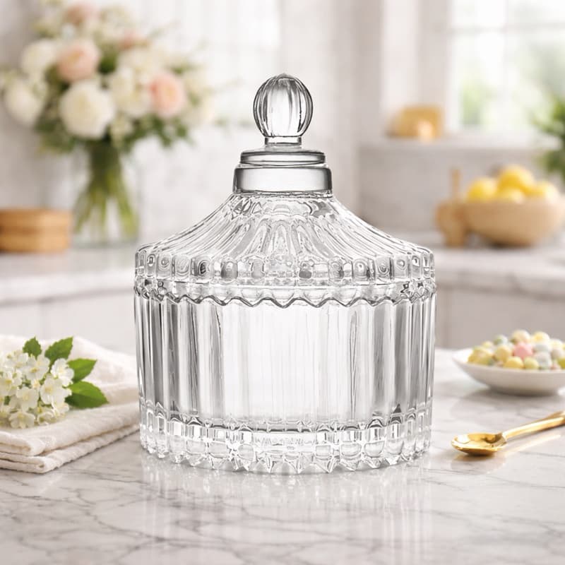 Bomboniere de Vidro Cristal com Tampa Lapidada Luxo Decorativa