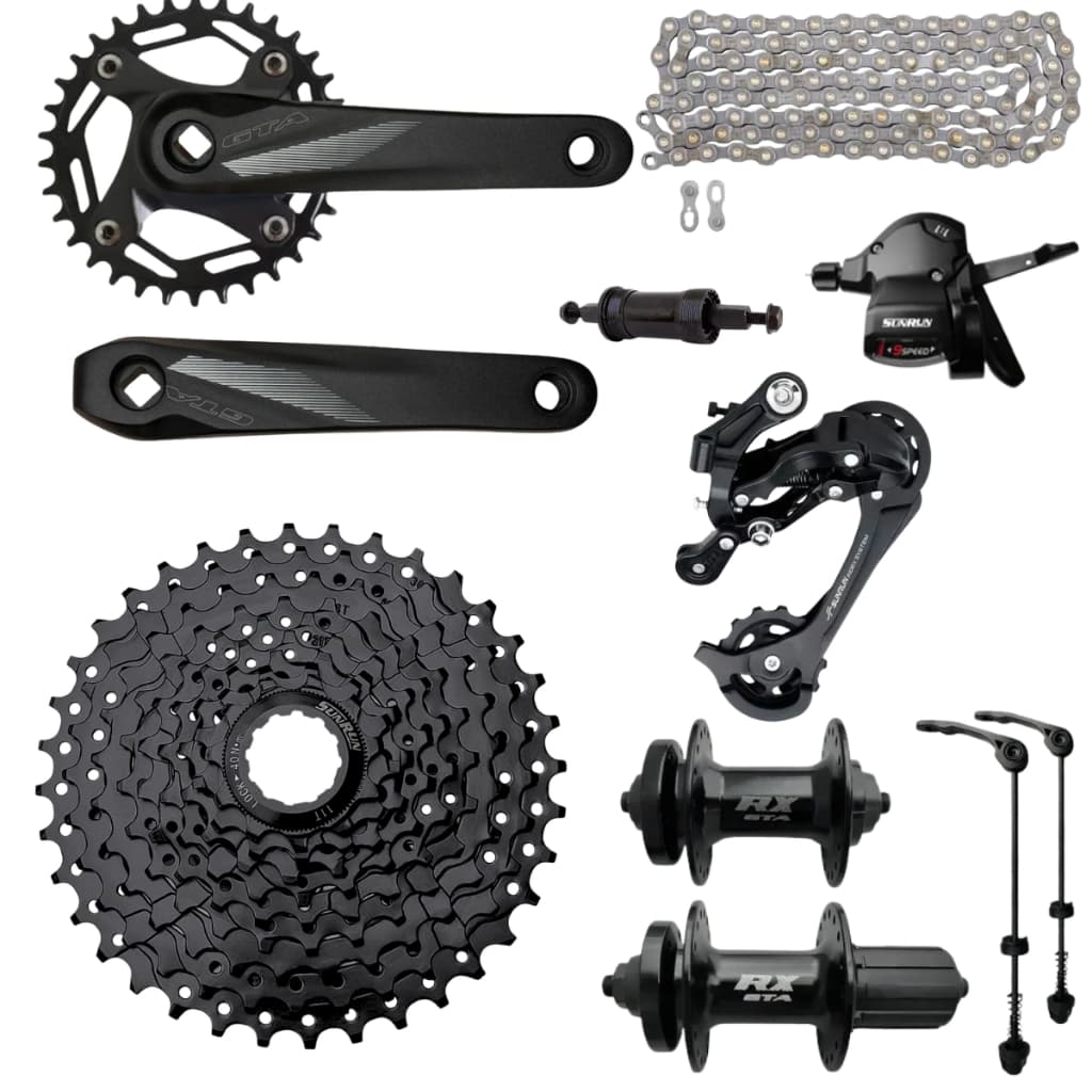 Kit Grupo Transmissão para Bicicleta  1x9 Sunrun/gts Completo C/cubos