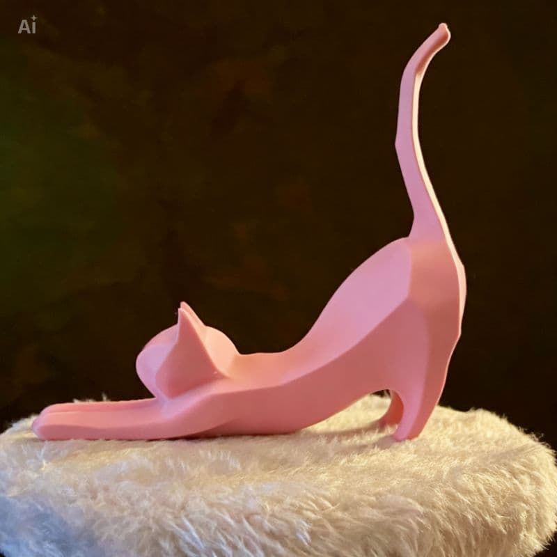 Escultura Gato Decorativo Minimalista Branco – Estátua em Alongamento | Decoração Moderna para Sala, Quarto, Prateleira.