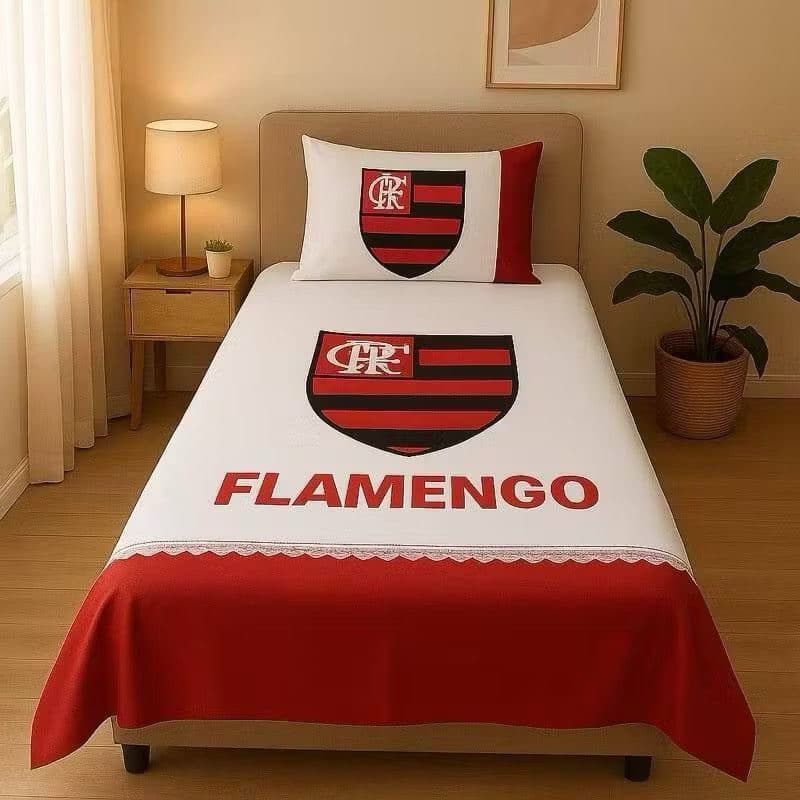 LENÇOL DE TIME PARA CAMA DE SOLTEIRO 1,50 X 2,20 COM FRONHA  ( TIMES DO BRASILEIRÃO) Kit 2 Peças