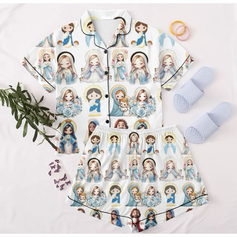 pijama americano roupa de dormir religioso Deus jesus cristo santo expedito nossa senhora Maria moda verão 2026