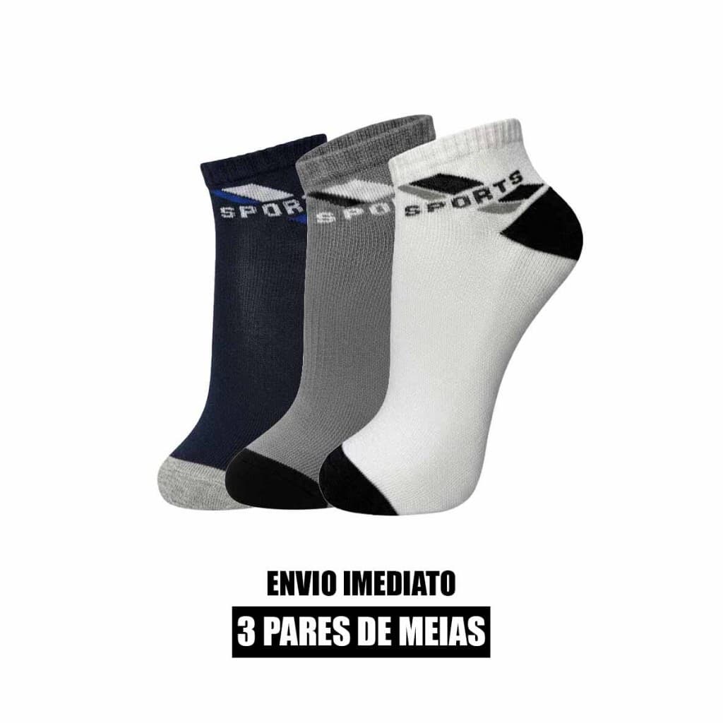 Kit 3 pares de meias modelo sports soquete
