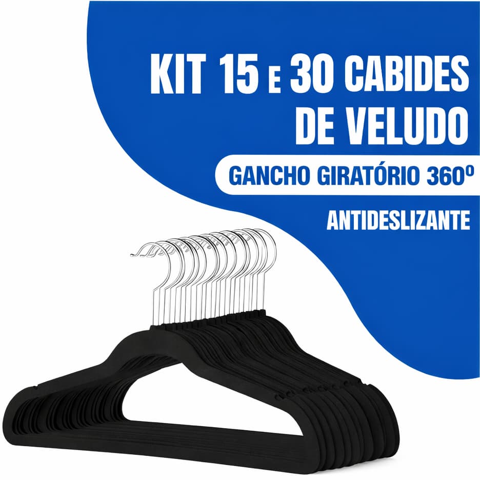 Kit de Cabides Veludo Anti-derrapante 15/30 Unidades Preto