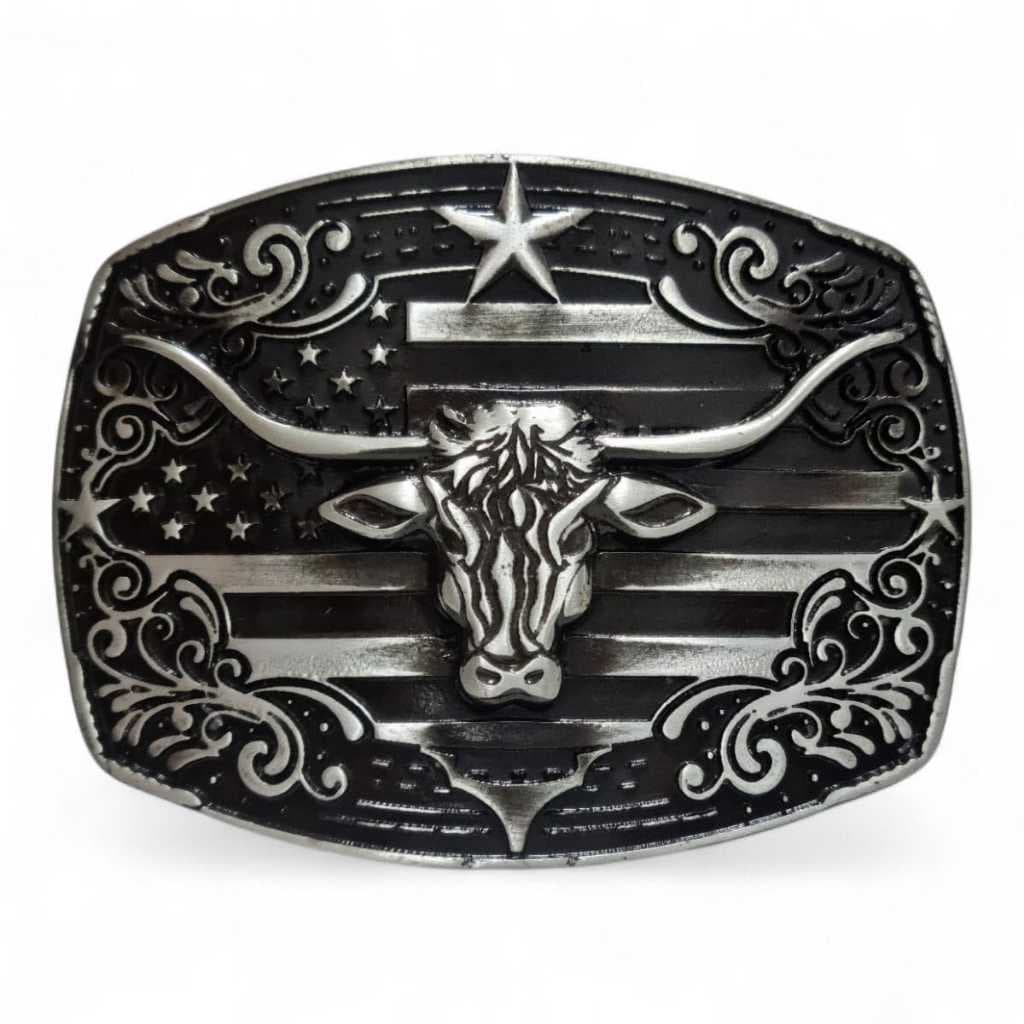Fivela Cowboy Country Longhorn Boi Rodeio Eua Envelhecida Texas Dr85
