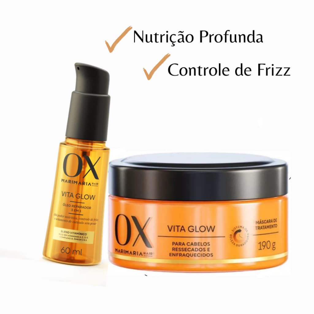 Kit Mari Maria Ox Nutrição Capilar Óleo Anti Frizz | Máscara de Tratamento Cabelo Macio e Brilhante Mascara Vita Glow