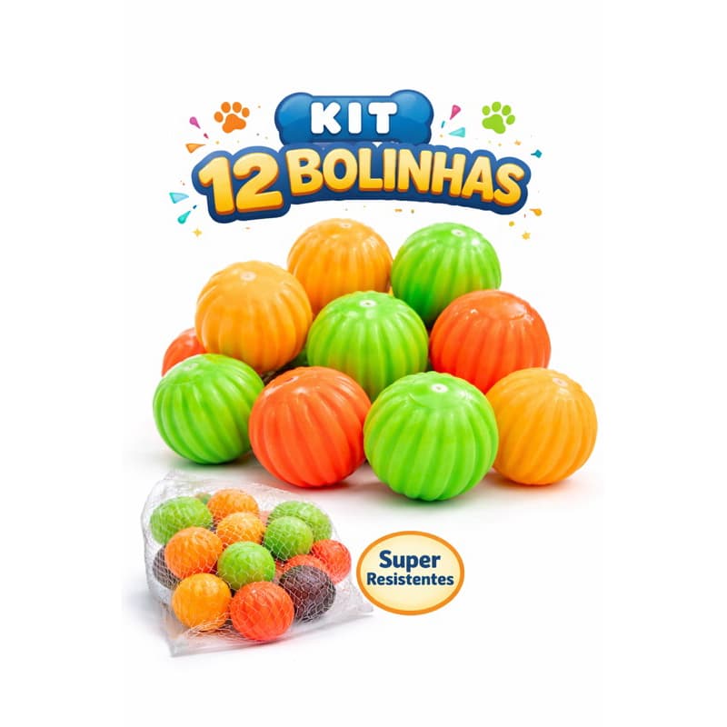 Kit 12 Bolinhas Para Cachorro Vinil Com Som 7cm Brinquedo Pet Colorido Sensorial