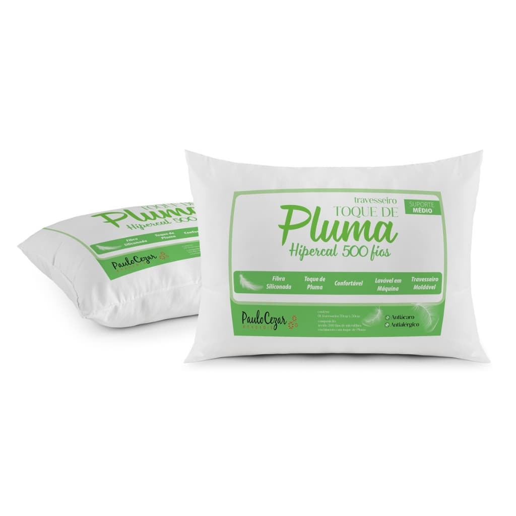 Kit 2 Travesseiro Hirpercal 500 Fios Toque De Pluma Soft - Premium Branco