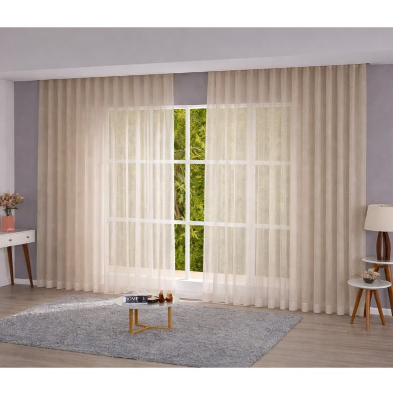 Cortina Voil Gaze De Linho  3,00 x 2,20/2,30/2,50/2,70/2,80 Sem Forro Premium Trilho Suíço