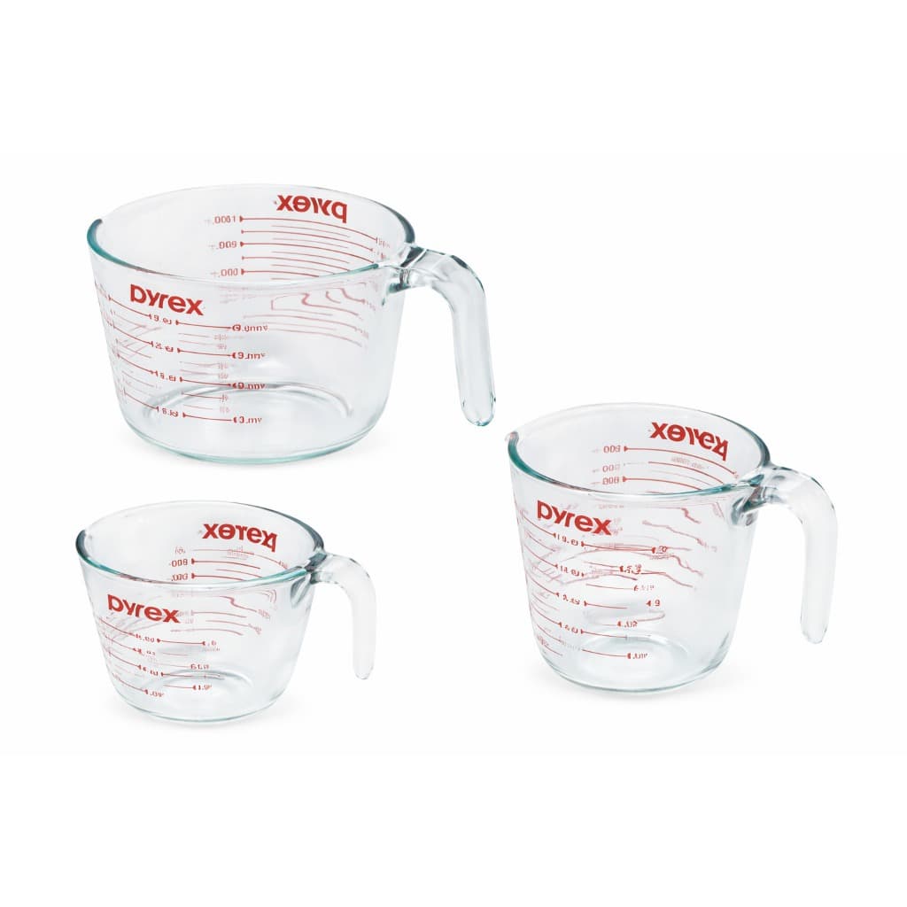 Conjunto Jarra medidora Pyrex 250ml, 500 ml e 1L - 3 Peças com Alça