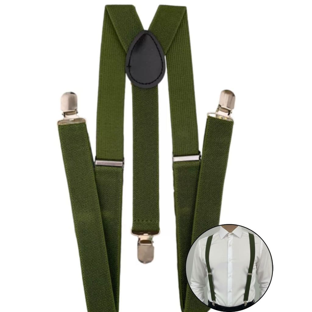 Suspensório Masculino Adulto 2,5cm Ajustável Unissex Verde Oliva Social Clássico Elegante Liso