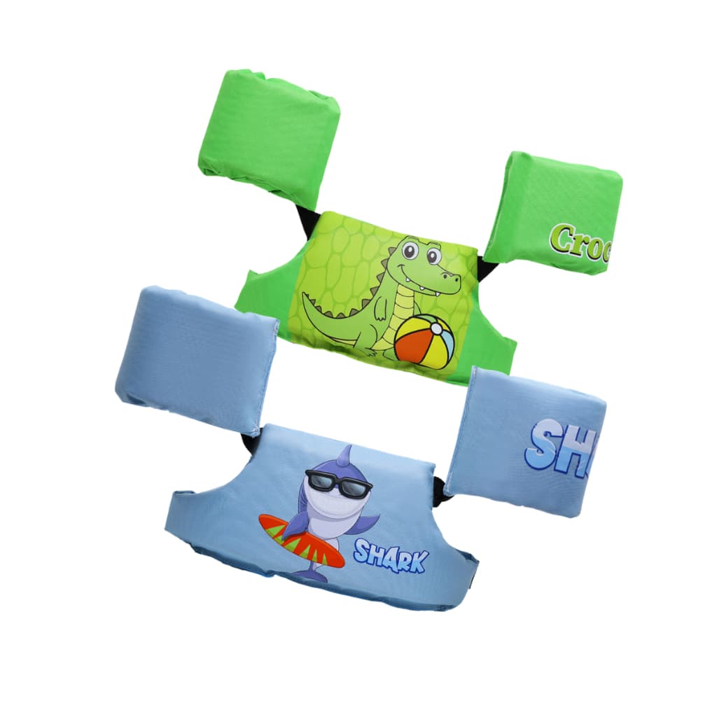 Boia Infantil Jacaré e Baby Shark Flutuante Vidas Kit 2 Colete Salva Vidas Braçadeira De Segurança