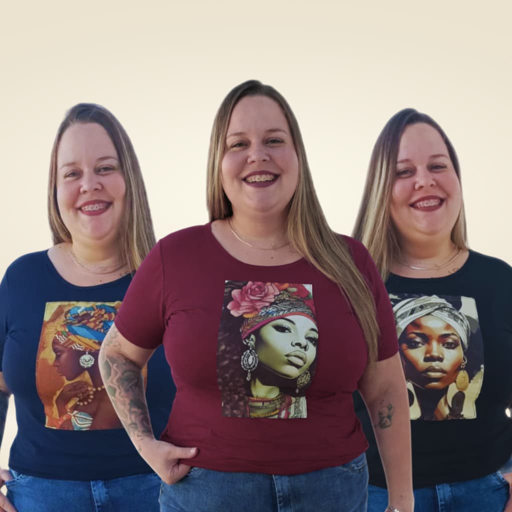 Kit 3 Blusas Femininas Plus Size Tam. 40 ao 64 em Tecido Viscolycra com Aplicação Moças Turbante