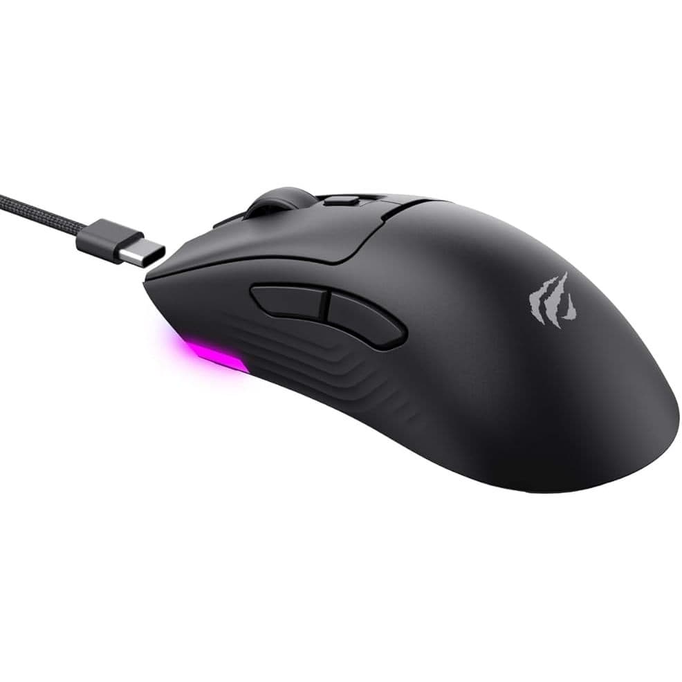 Havit Mouse Gamer Tri-Mode MS966SE Black, Sem Fio e Com Fio, USB, Bluetooth, Wireless 2.4GHz, RGB, 7 Botões, 800-1600-24