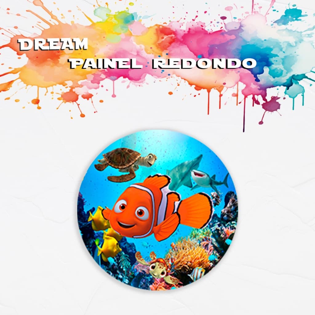Painel Redondo Tematico Procurando nemo Peixe Palhaça Dory Decoração Festa Menino Aniversaario Menina Cenario Fotografic