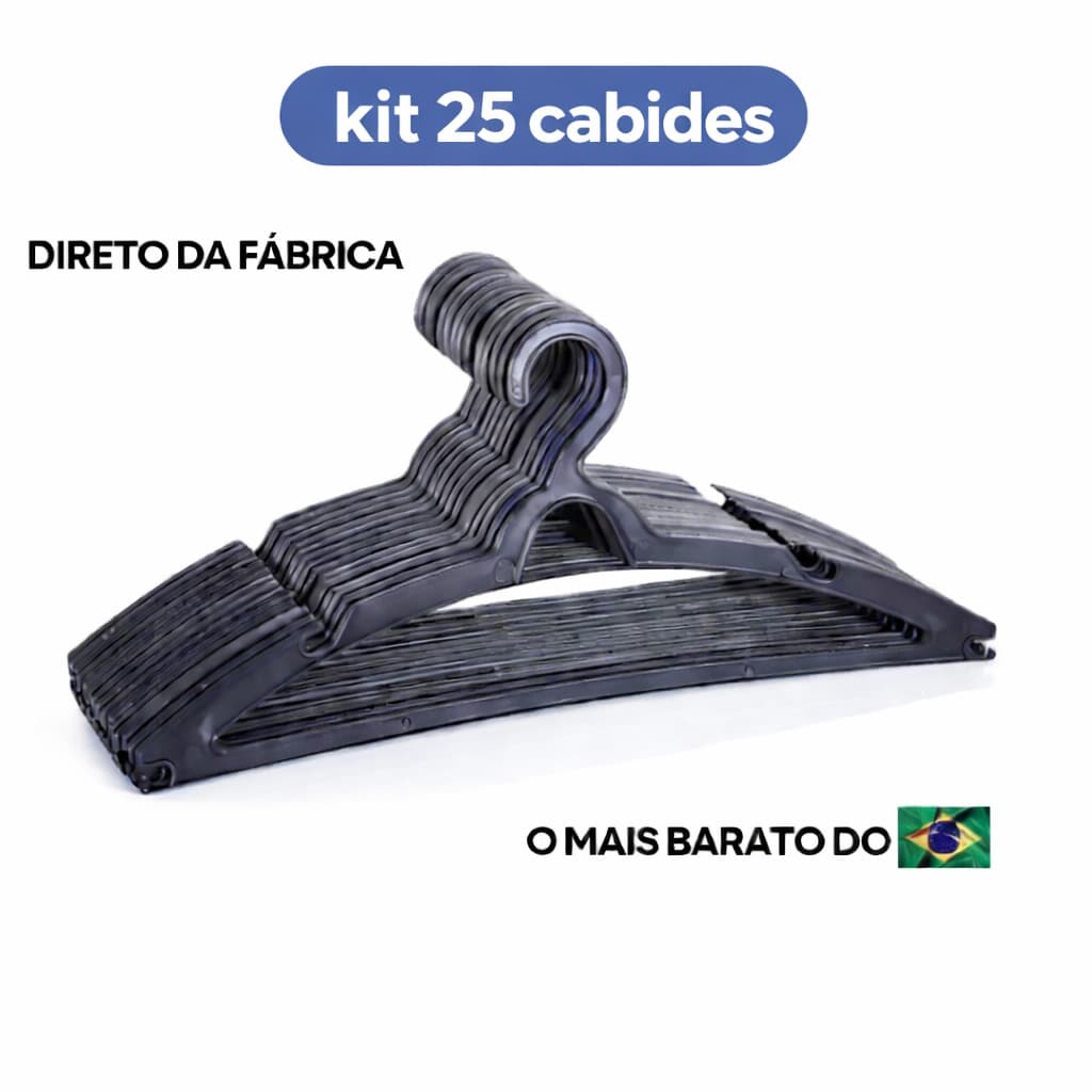 Cabide Adulto Preto kit 25 Cabides Reforçado Organizar Roupas Arara