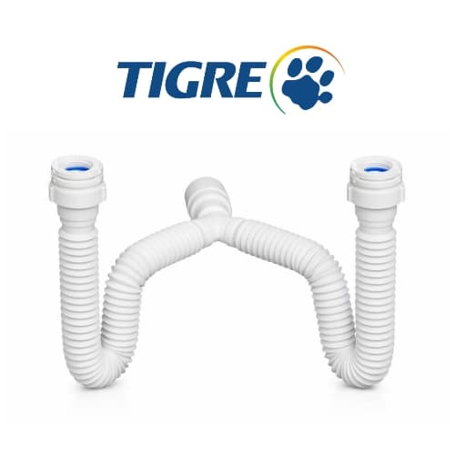 Sifão Sanfonado Duplo Ajustável Multiuso Tubo Extensível Branco Tigre Universal