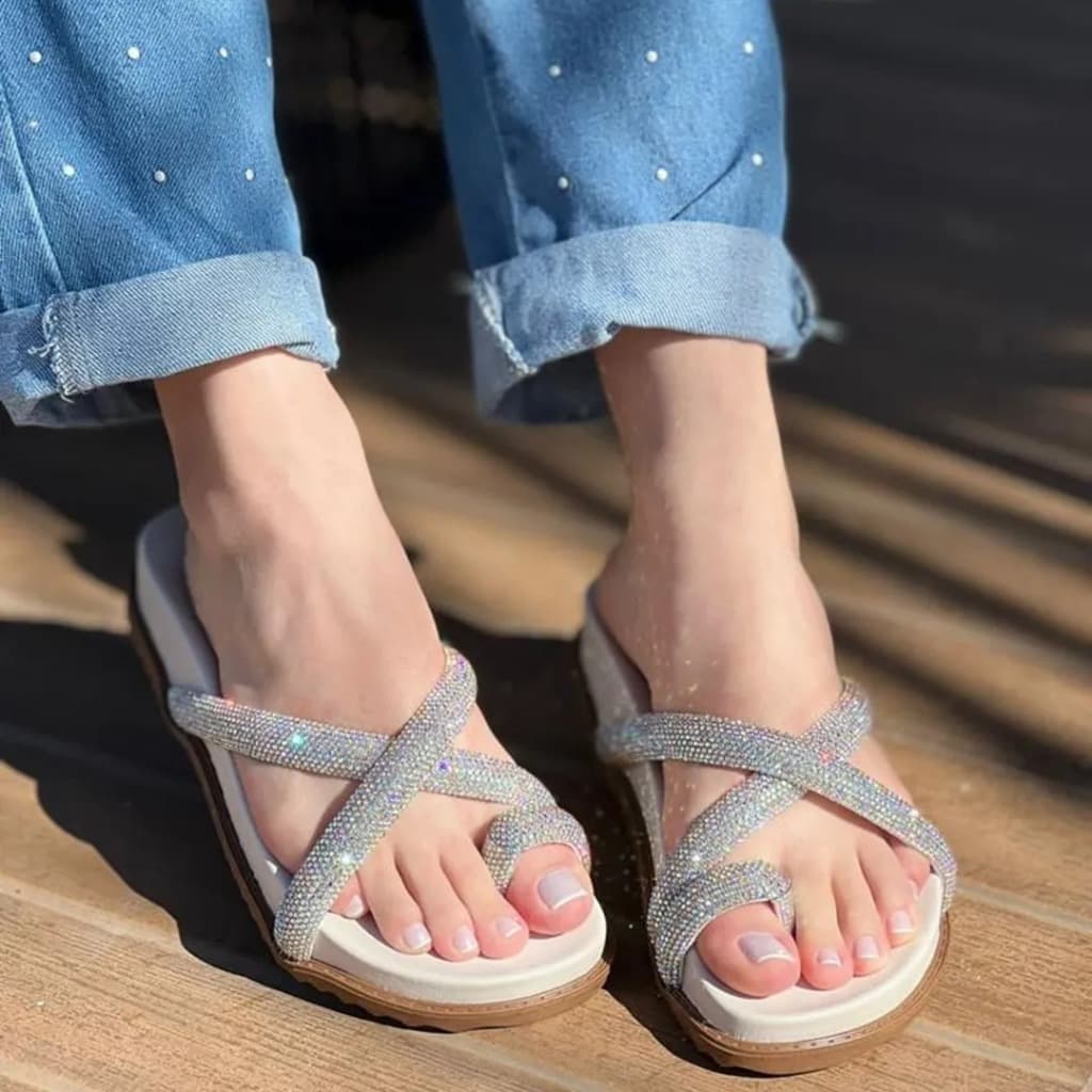 Sandália Chinelo Casual Flat Papete De Brilho Feminino Modare Ultraconforto Confortável Leve