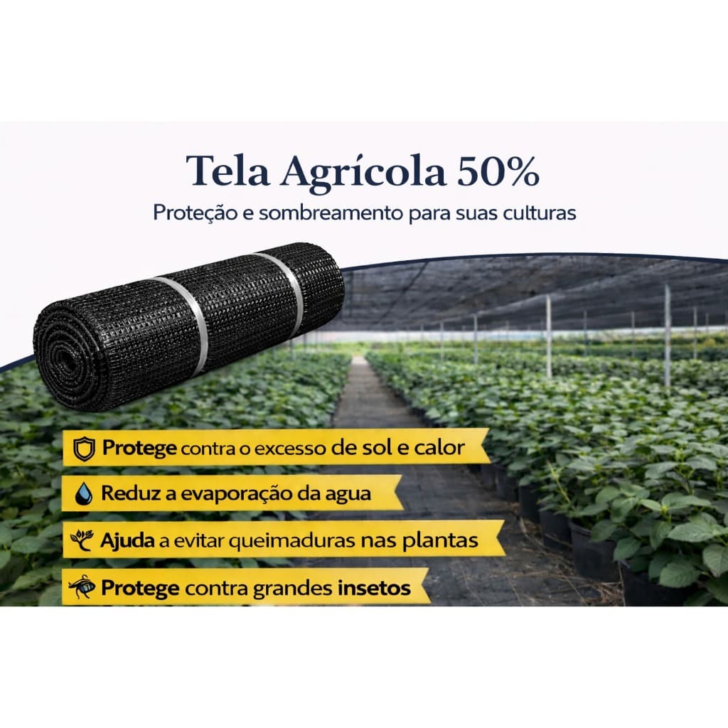 Tela Sombrite Preto 50% Sombreamento 1,50x5 Para Hortaliças Flores Área de lazer Mudas