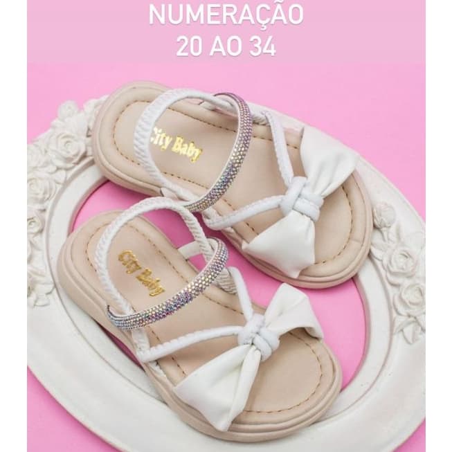 Sandália Infantil Menina Branco com Strass Brilho Elástico Laço Confortável Qualidade Luxo Promoção