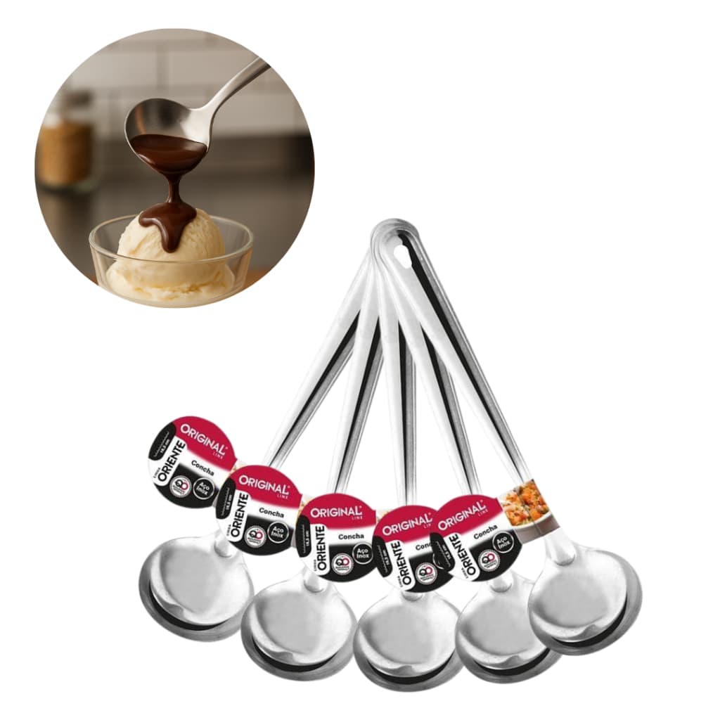 KIT 5 Mini Concha Pequena Aço Inox - Para Molhos, Caldos e Vinagrete